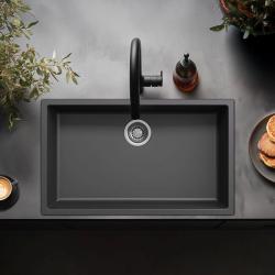 Fregadero grande negro 70x40cm bajo encimera, sobre encimera y enrasado con tapón de acero inoxidable 1208956400