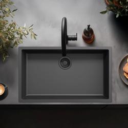 Fregadero grande negro 70x40cm bajo encimera, sobre encimera y enrasado con tapón negro 1208956401
