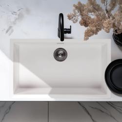 Fregadero grande blanco 70x40cm bajo encimera, sobre encimera y enrasado con tapón de acero inoxidable 1208956402
