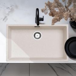 Fregadero grande crema arena 70x40cm bajo encimera, sobre encimera y enrasado con tapón de acero inoxidable 1208956404