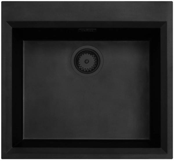 Fregadero sobre encimera negro 58x53cm con orificio para grifo de banco con tapón negro 1208956761