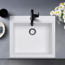 Fregadero sobre encimera blanco 58x53cm con orificio para grifo de banco con tapón de acero inoxidable 1208956