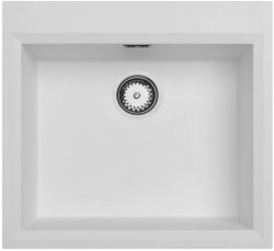 Fregadero sobre encimera blanco 58x53cm con orificio para grifo de banco con tapón de acero inoxidable 1208956