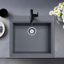 Fregadero sobre encimera color gris  hormigón  58x53cm con orificio para grifo de banco con tapón de acero inoxidable 1208956771