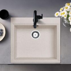 Fregadero sobre encimera crema arena 58x53cm con orificio para grifo de banco con tapón de acero inoxidable 1208956773