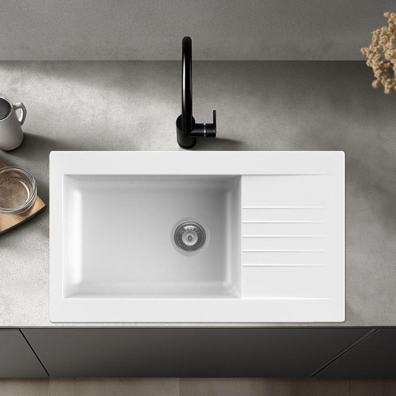 Fregadero grande Ausmann Fibre de fibra de vidrio blanco reversible con escurridor sobre encimera 86x50 cm 1208956782