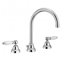 Grifo PB Classic Mezclador de 3 orificios para lavabo Palancas blancas con caño redondo Cromado 1208956912