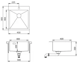 Fregadero Ausmann Turt de acero inoxidable 450x505mm con agujero para grifo para montaje enrasado, bajo encimera y sobre encimera 1208956941