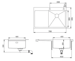 Fregadero Ausmann Turt gold con escurridor a la izquierda 780x500mm para montaje sobre encimera y enrasado 1208956942