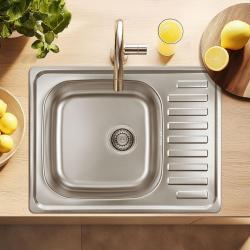 Fregadero de superficie Ausmann Basic de acero inoxidable con escurridor sobre encimera reversible 64x48 cm incluido sifón 1208956968