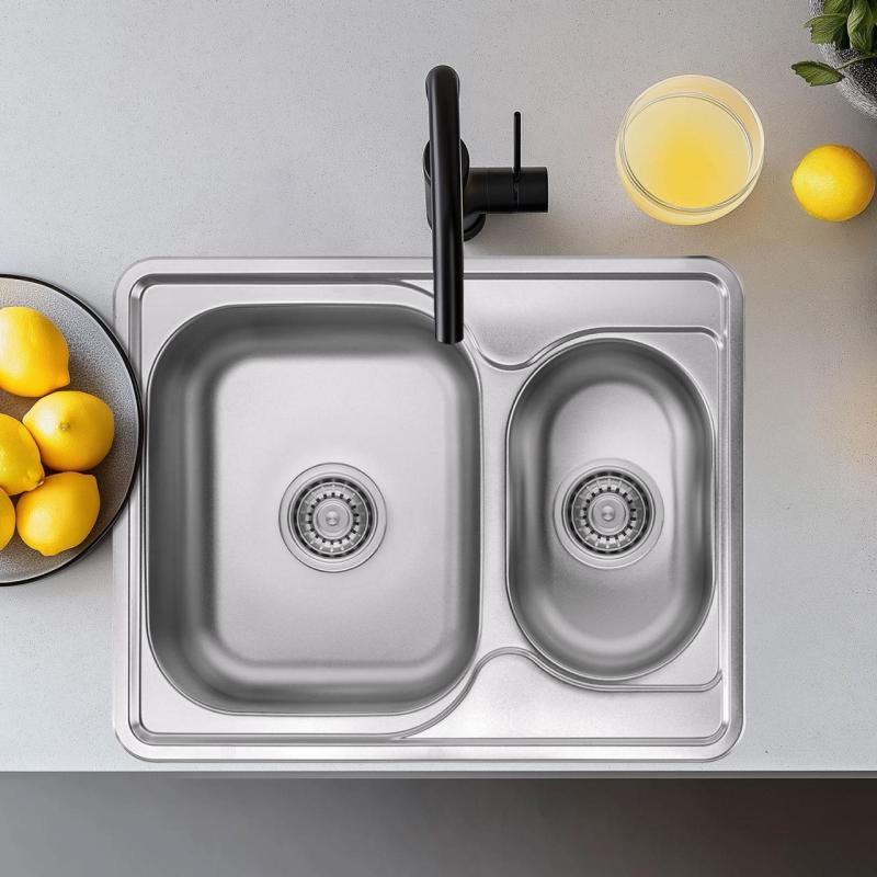 Fregadero Ausmann Basic acero inoxidable de un seno y medio para montaje sobre encimera reversible 63x50 cm incluido sifón 1208956969