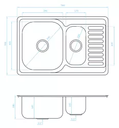 Fregadero para montaje sobre encimera Ausmann Basic de acero inoxidable de un seno y medio con escurridor reversible 78x50 cm incluido sifón 1208956970