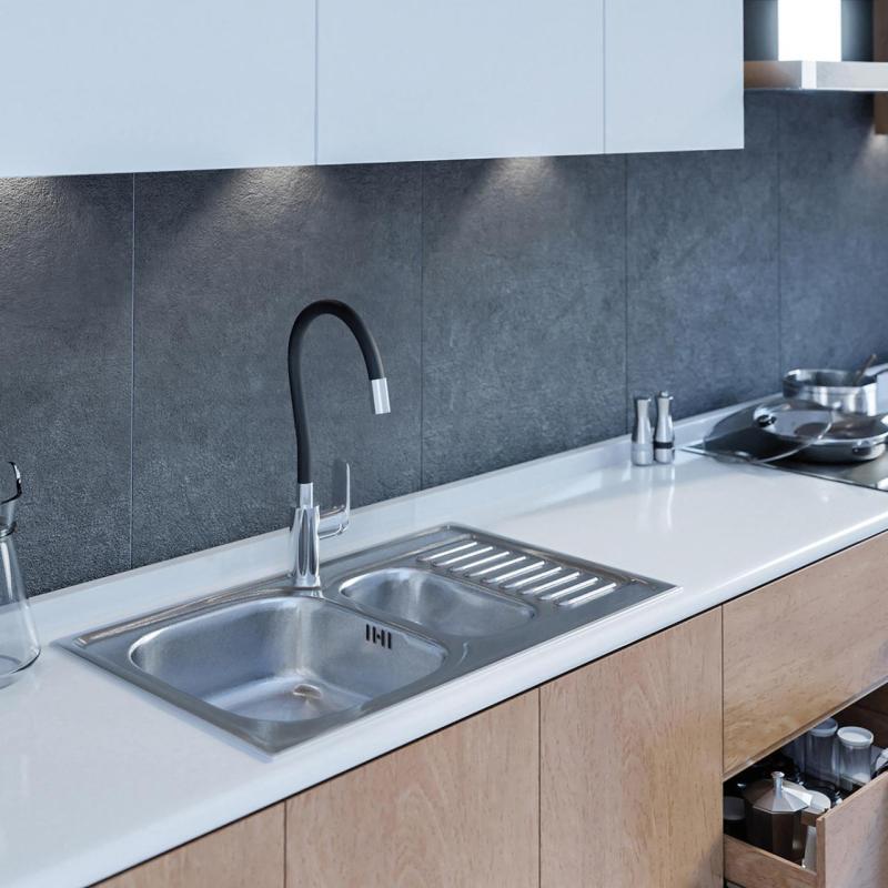 Fregadero para montaje sobre encimera Ausmann Basic de acero inoxidable de un seno y medio con escurridor reversible 78x50 cm incluido sifón 1208956970