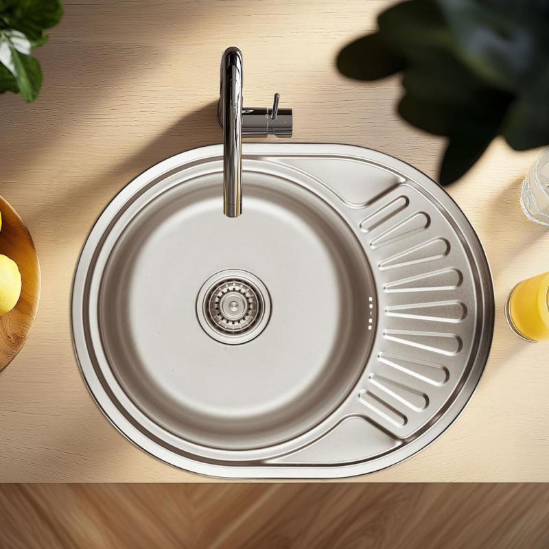 Fregadero de superficie Ausmann Basic para montaje sobre encimera de acero inoxidable con escurridor reversible 57x45 cm incluido sifón 1208956973