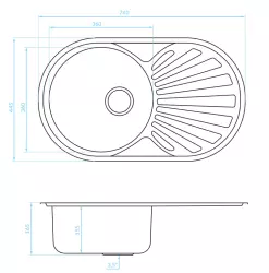 Fregadero para montaje sobre encimera Ausmann Basic de acero inoxidable con escurridor reversible 74x44,5 cm incluido sifón 1208956974