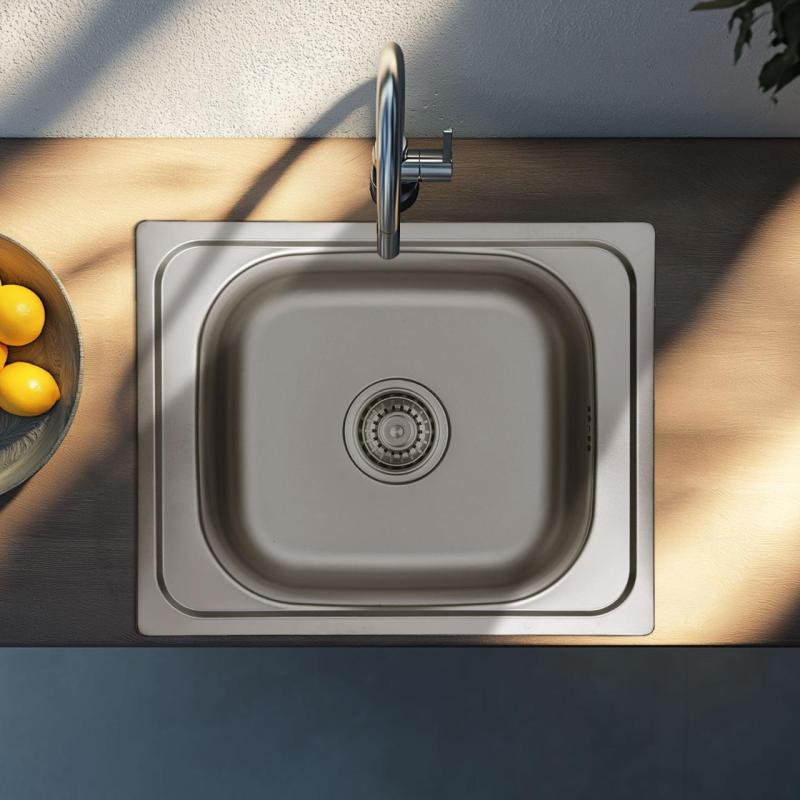 Fregadero Ausmann Basic para montaje sobre encimera de acero inoxidable 50x40 cm con sifón 1208956975
