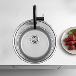Fregadero redondo para montaje sobre encimera Ausmann Basic de acero inoxidable con orificio para grifo de 51 cm incluido sifón 1208956976