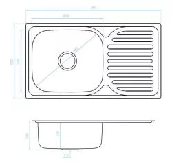 Fregadero para montaje sobre encimera Ausmann Basic de acero inoxidable con escurridor reversible 76x42 cm incluido sifón 1208956978