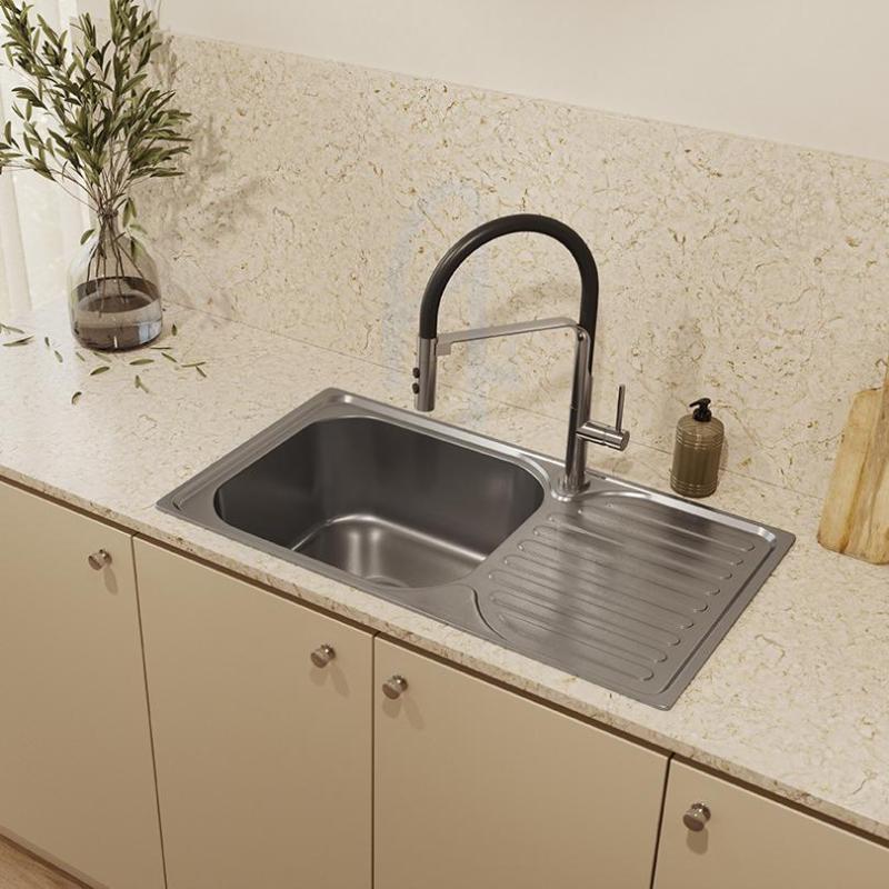 Fregadero para montaje sobre encimera Ausmann Basic de acero inoxidable con escurridor reversible 76x42 cm incluido sifón 1208956978