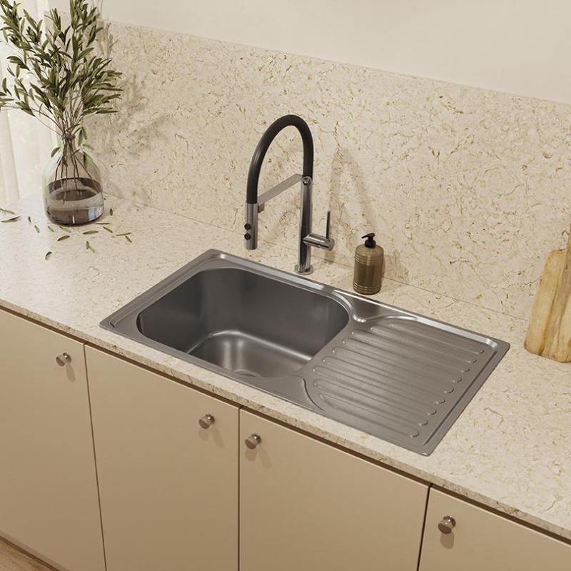 Fregadero para montaje sobre encimera Ausmann Basic de acero inoxidable con escurridor reversible 76x42 cm incluido sifón 1208956978