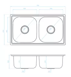 Fregadero doble Ausmann Basic para montaje sobre encimera de acero inoxidable 78x43 cm con sifón 1208956995