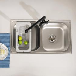 Fregadero doble Ausmann Basic para montaje sobre encimera de acero inoxidable 78x43 cm con sifón 1208956995