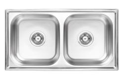 Fregadero doble Ausmann Basic para montaje sobre encimera de acero inoxidable 78x43 cm con sifón 1208956995