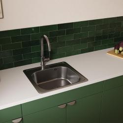 Fregadero para montaje sobre encimera Ausmann Basic de acero inoxidable 48x48 cm con banco para grifería incluido sifón 1208957000