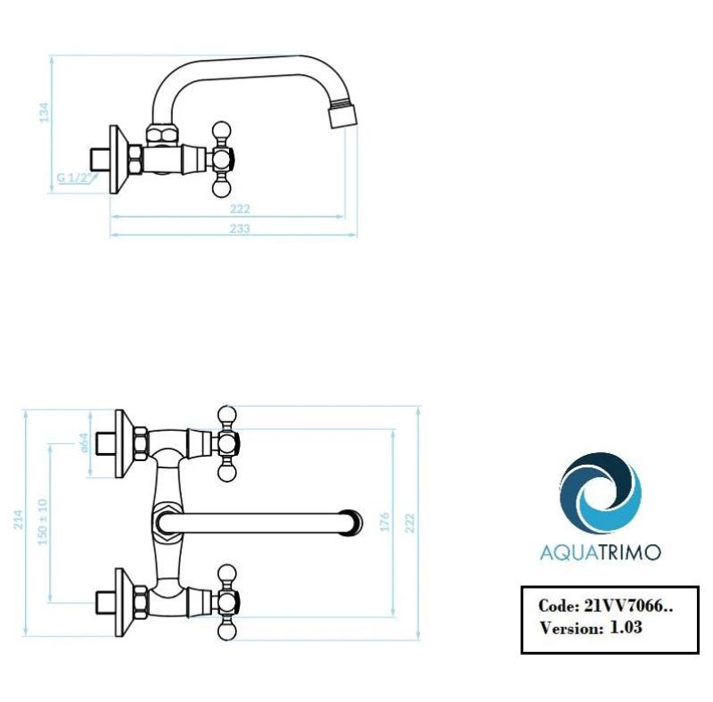 Grifo mural de cocina AquaTrimo Vivaldi clásico bronce caño superior 21VV7066BN
