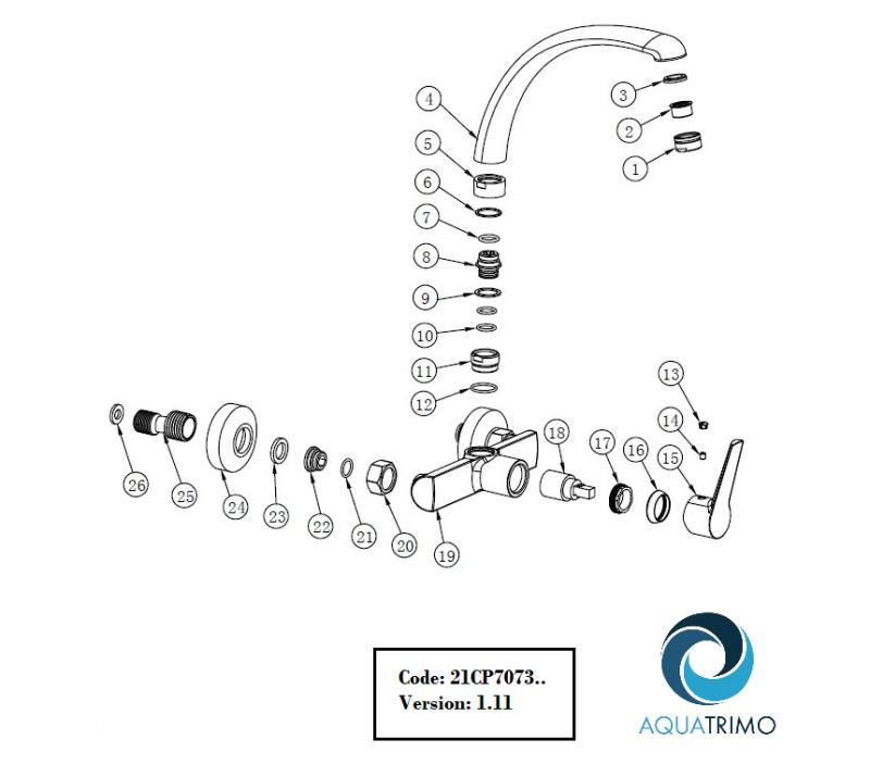 Grifo mural de cocina AquaTrimo Chopin con caño superior negro mate 21CP7073SW