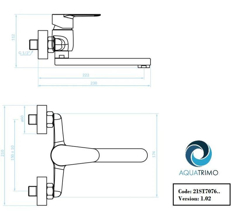 AquaTrimo Schubert grifo de pared para cocina de una sola manija cromado 21ST7076CM