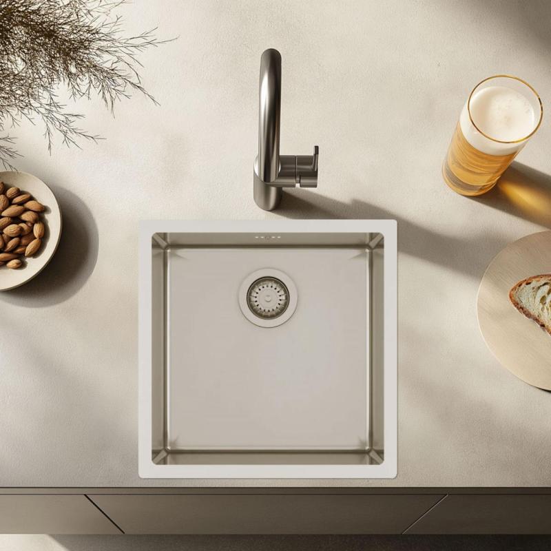 Fregadero Ausmann Oder de acero inoxidable 40x40cm para montaje bajo encimera y sobre encimera extra profundo 22cm 1208957112