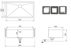 Fregadero grande Ausmann Oder de acero inoxidable 74x40cm para montaje bajo encimera y sobre encimera extra profundo 22cm 1208957114