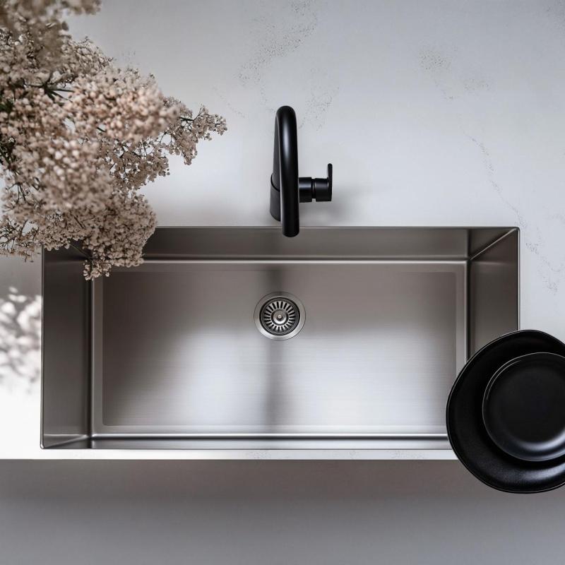 Fregadero grande Ausmann Oder de acero inoxidable 74x40cm para montaje bajo encimera y sobre encimera extra profundo 22cm 1208957114