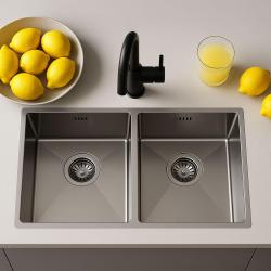 Fregadero doble Ausmann Oder de acero inoxidable 76x45cm para montaje bajo encimera, enrasado y sobre encimera extra profundo 22cm 1208957116
