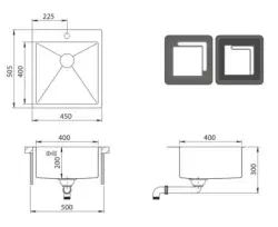 Ausmann Oder Blue fregadero de acero inoxidable 45x50cm instalación plana y montaje en superficie con banco para grifo 1208957117