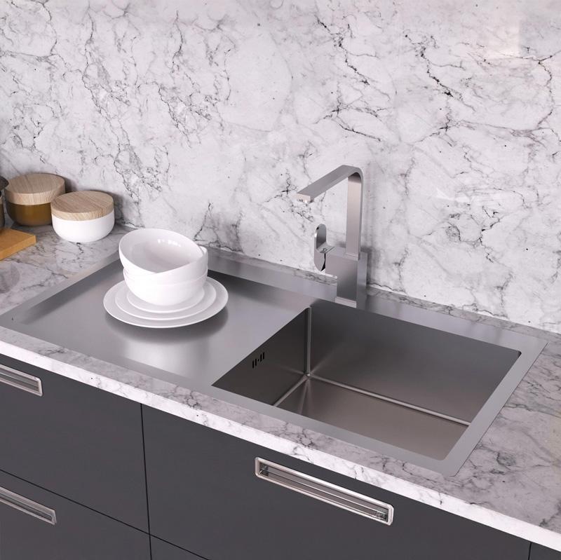 Fregadero grande Ausmann Oder Blue de acero inoxidable 100x51cm enrasado y sobre encimera con escurridor 1208957123