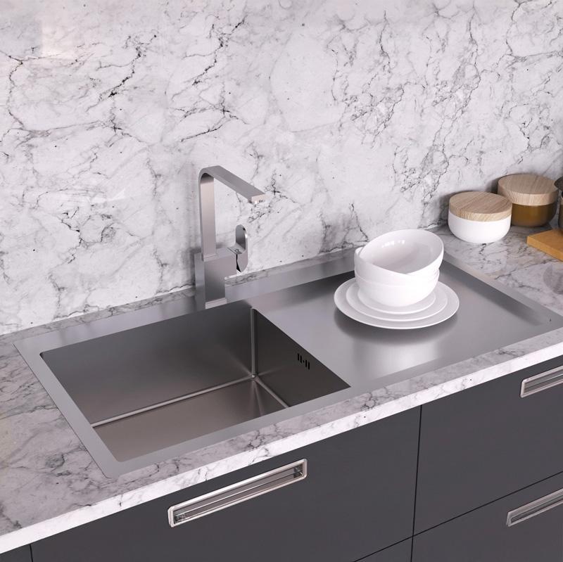Fregadero grande Ausmann Oder Blue de acero inoxidable 100x51cm enrasado y sobre encimera con escurridor 1208957124