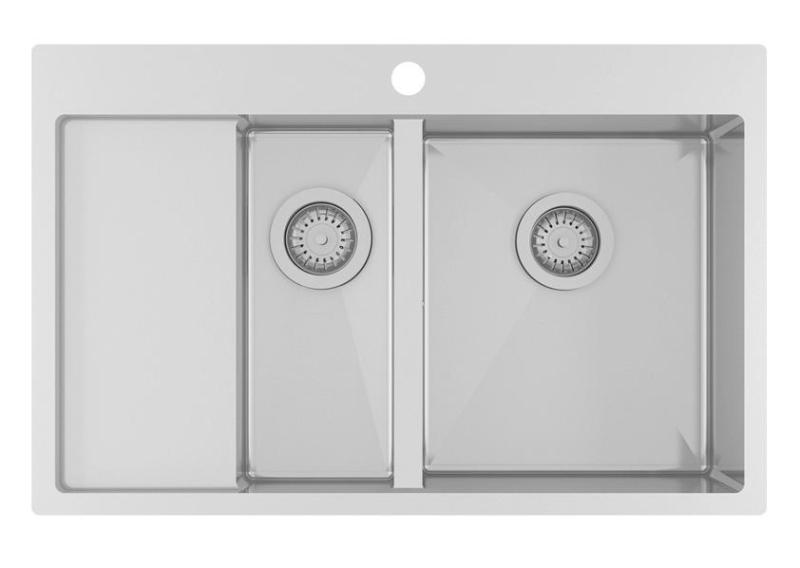 Fregadero Ausmann Oder Blue de un seno y medio de acero inoxidable 78x50cm enrasado y sobre encimera con escurridor 1208957125