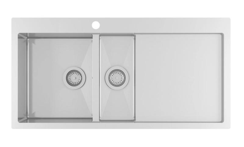 Fregadero Ausmann Oder Blue de un seno y medio de acero inoxidable 100x51cm enrasado y sobre encimera con escurridor 1208957128