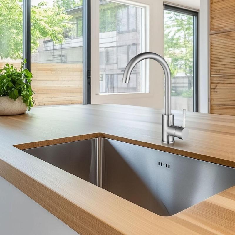 Grifo mezclador de cocina Ausmann Petra con caño giratorio acero inoxidable 1208957157