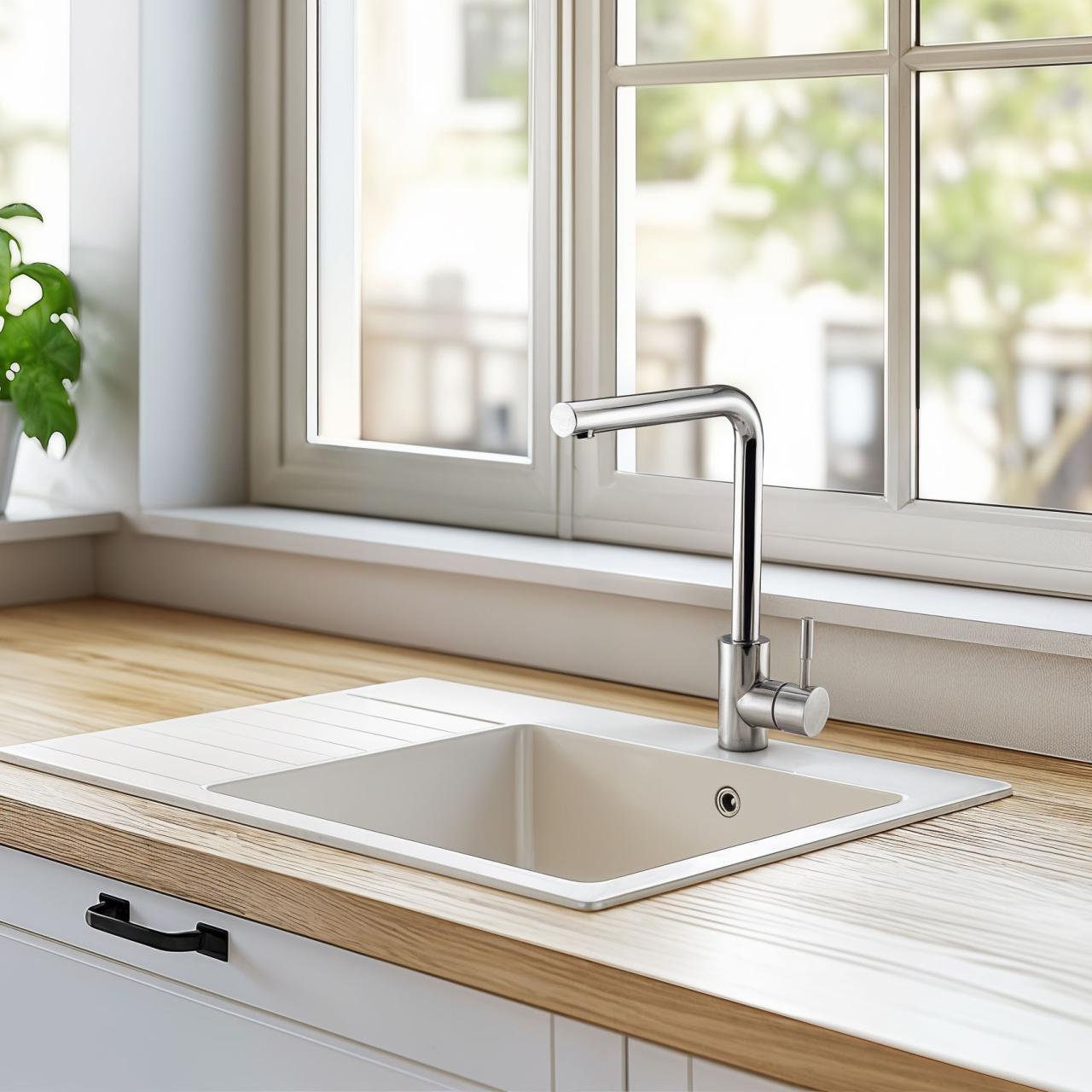 Grifo de cocina Hausmann Lavea con caño giratorio y perlizador giratorio acero inoxidable pulido (brillante) 1208957161 - Productafbeelding 2