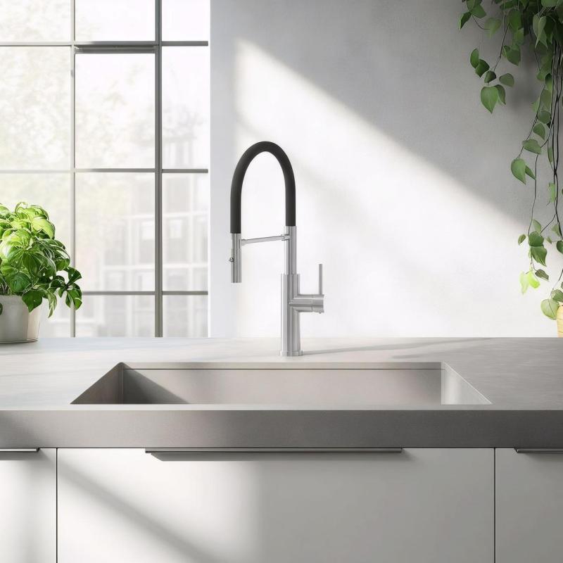 Mezclador de cocina Quadri Chester con caño flexible y ducha con 2 modos de rociado acero inoxidable 1208957226