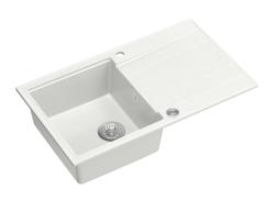 Fregadero de superficie Quadri  sobre encimera Luton de granito blanco con escurridor reversible 86x50cm con tapón de acero inoxidable 1208957328