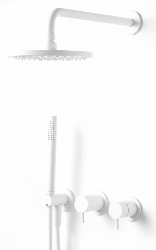 Juego de ducha empotrado Waterevolution Flow en blanco mate con termostato, ducha de lluvia y ducha de mano 1208957344