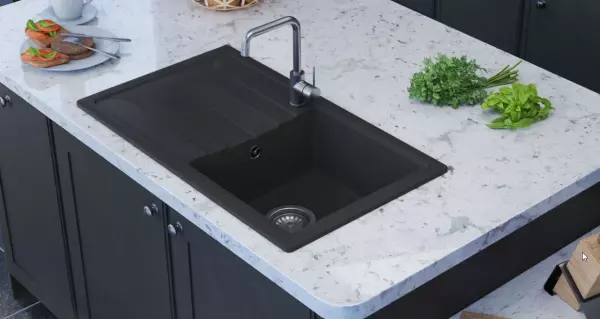 Fregadero GraniteMy Smart negro sobre encimera  de granito extraplano 76x44cm con escurridor reversible 1208957353