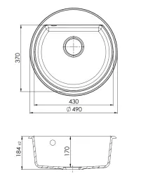 Fregadero redondo de granito GraniteMy Bremen 43 cm blanco para montaje sobre encimera y bajo encimera con orificio para grifo de banco con tapón de acero inoxidable 1208957356