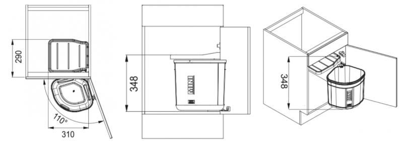 Cubo de basura Franke Sorter Mini giratorio en la puerta Capacidad 17 litros 1210176518
