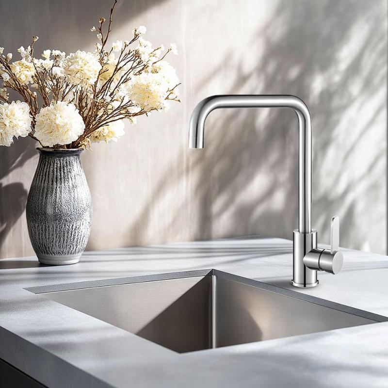 Grifo monomando de cocina AquaTrimo Solid de acero inoxidable con caño giratorio 21SL7370SS