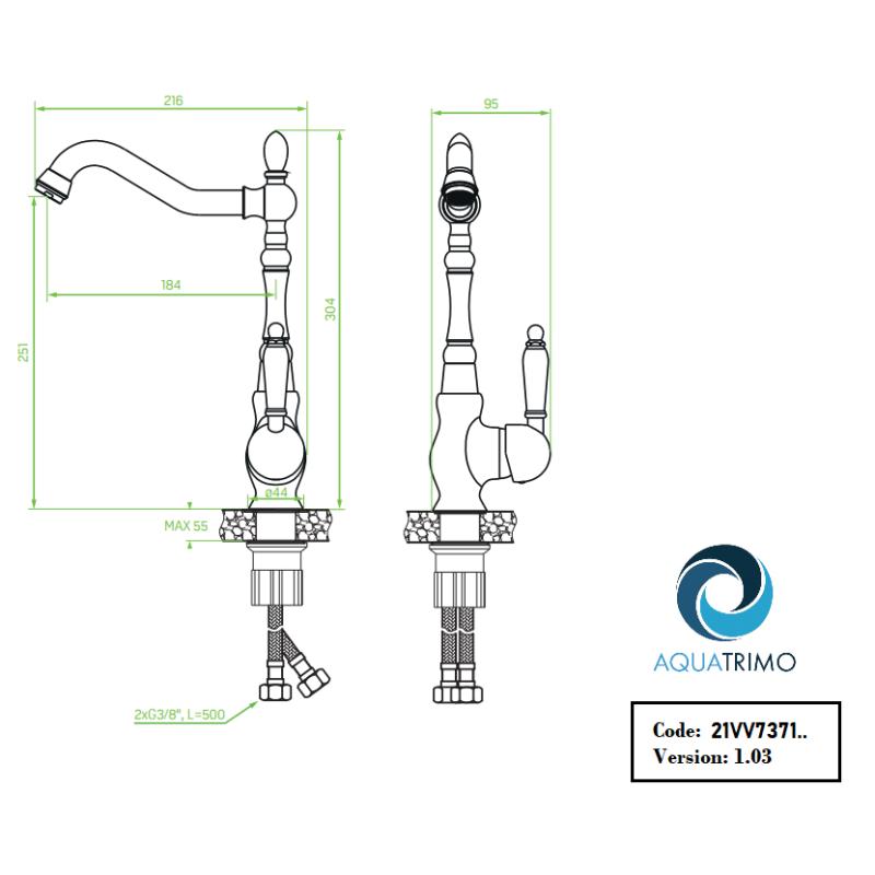 Grifo mezclador de cocina AquaTrimo Vivaldi classic cromado con caño giratorio 21VV7371CM